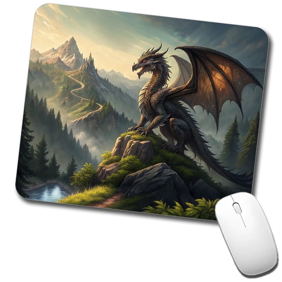 Fantasy Dragon on Mountain Illustration Mouse Pad Low Profile Gaming Mat