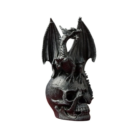 Fantasy Dragon on Skull Statue – Gothic Home Decor Figurine, Medieval Mythical Creature Ornament, Unique Gift, 9 Inches Tall