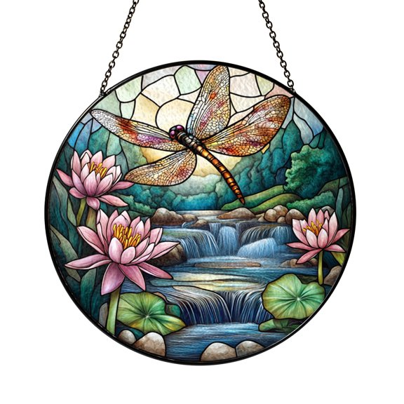 Fantasy Dragonfly Stained Glass Suncatcher, Decorative Nature Window Hanging Art, Artistic Insect Inspired Glass Panel for Home Window Decor