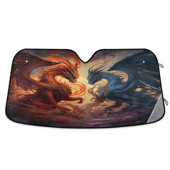 Fantasy Dragons Battle Car Windshield Sun Shade Foldable Car Front Window Visor Heat and UV Protection 53x23.5
