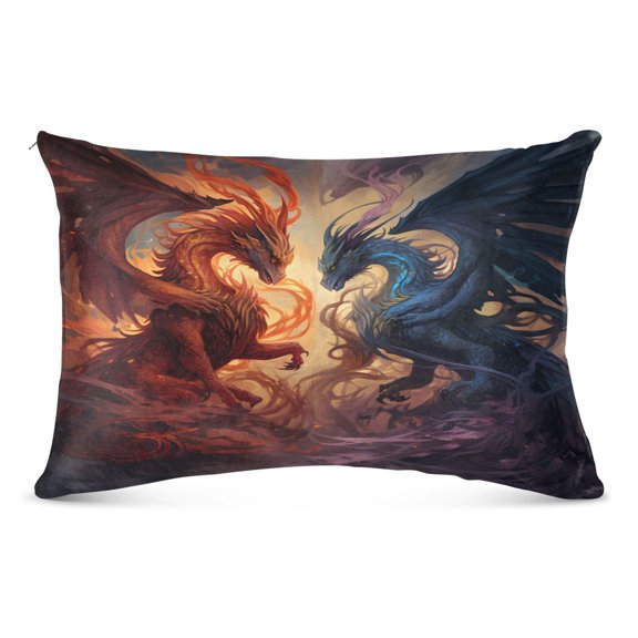 Fantasy Dragons Battle Plush Pillow Cases Queen Size Ultra Soft Warm Pillowcases with Zipper 20"x30"