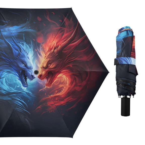 Fantasy Dragons Head Compact Sun Umbrella Windproof Travel Umbrellas for Rain Strong Portable UV Protection