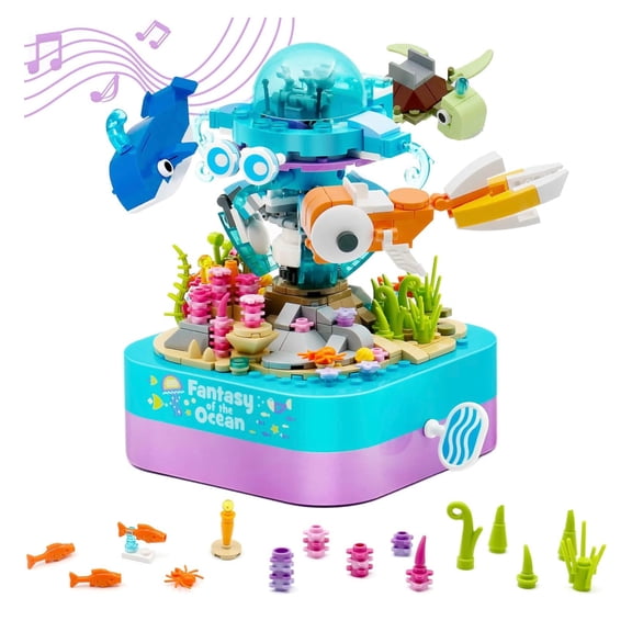 Ocean Fantasy Rotating Music Box Building Brick Set | General Jim's Toys & Bricks | GJ-MBOF