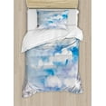 thumbnail image 1 of Fantasy Duvet Cover Set, Cloudy Sky View in Soft Pastel Tones Watercolor Blurry Serene Picture, Decorative 2 Piece Bedding Set with 1 Pillow Shams, Twin Size, Sky Blue White, by Ambesonne, 1 of 3
