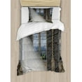 thumbnail image 1 of Fantasy Duvet Cover Set, Crepuscular Rays Streaming Through Stained Glass Window Palace Castle, Decorative 2 Piece Bedding Set with 1 Pillow Shams, Twin Size, Grey Cream White, by Ambesonne, 1 of 3