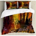thumbnail image 1 of Fantasy Duvet Cover Set, Enchanted World Imaginary Forest with Fastastic Image Scenery Absurd Elements, Decorative 3 Piece Bedding Set with 2 Pillow Shams, Calking Size, Orange Brown, by Ambesonne, 1 of 3
