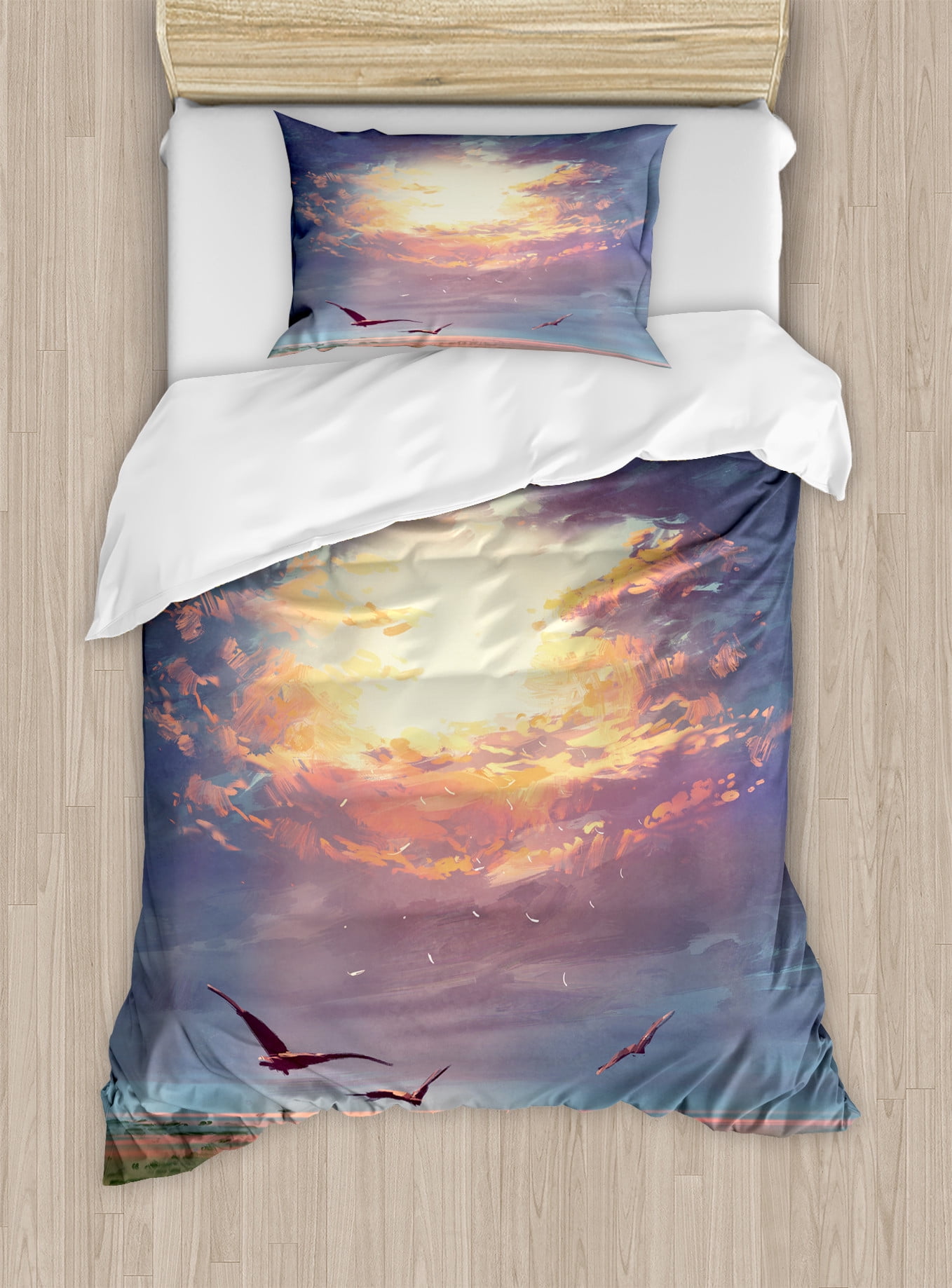 Fantasy Duvet Cover Set, Golden Yellow Beams Break Through Storm Clouds ...