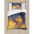 thumbnail image 1 of Fantasy Duvet Cover Set, Landscape Painting of Big Trees with Huge Roots at Sunset Beach Seaside, Decorative 2 Piece Bedding Set with 1 Pillow Shams, Twin Size, Orange Blue, by Ambesonne, 1 of 3
