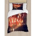 thumbnail image 1 of Fantasy Duvet Cover Set, Night Scenery of Enchanted Forest with Trees and Man in Boat Graphic Style, Decorative 2 Piece Bedding Set with 1 Pillow Shams, Twin Size, Ruby and Yellow, by Ambesonne, 1 of 3