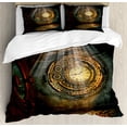 thumbnail image 1 of Fantasy Duvet Cover Set, Fantasy Scenery with Clock Dream Sky Rays from the Ceiling Fictional Art, Decorative 3 Piece Bedding Set with 2 Pillow Shams, King Size, Brown and Teal, by Ambesonne, 1 of 3