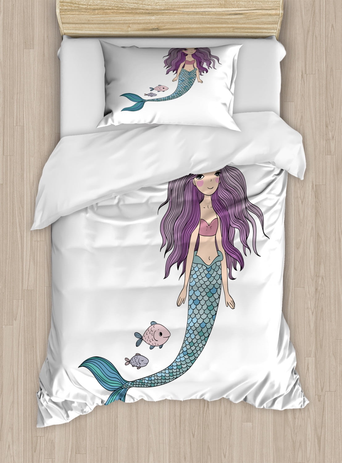 Twin Size Mermaid Cartoon Fantasy Duvet Cover Set