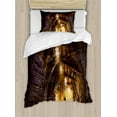 thumbnail image 1 of Fantasy Duvet Cover Set, Underground Tunnel of the Mine Shaft Smokey Dark Rocky Abandoned Mysterious, Decorative 2 Piece Bedding Set with 1 Pillow Shams, Twin Size, Orange Purple, by Ambesonne, 1 of 3