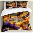 thumbnail image 1 of Fantasy Duvet Cover Set, Vivid Colored Dreamy Environment with Water in Bedrocks Spring Scene Print, Decorative 3 Piece Bedding Set with 2 Pillow Shams, Queen Size, Tan Orange, by Ambesonne, 1 of 3