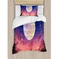 thumbnail image 1 of Fantasy Duvet Cover Set, Young Woman with a Dog Under Huge Moon Starry Sky Celestial Friendship Art, Decorative 2 Piece Bedding Set with 1 Pillow Shams, Twin Size, Navy Coral, by Ambesonne, 1 of 3