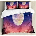 thumbnail image 1 of Fantasy Duvet Cover Set, Young Woman with a Dog Under Huge Moon Starry Sky Celestial Friendship Art, Decorative 3 Piece Bedding Set with 2 Pillow Shams, King Size, Navy Coral, by Ambesonne, 1 of 3