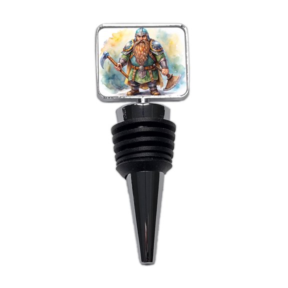 Fantasy Dwarf Fighter Warrior Tank Watercolor Wine Bottle Stopper Cap Plug