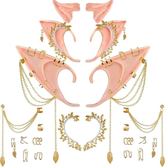 Fantasy Elf Ear Piercing Set for Cosplay - 3 Pairs Soft Silicone Ears ...