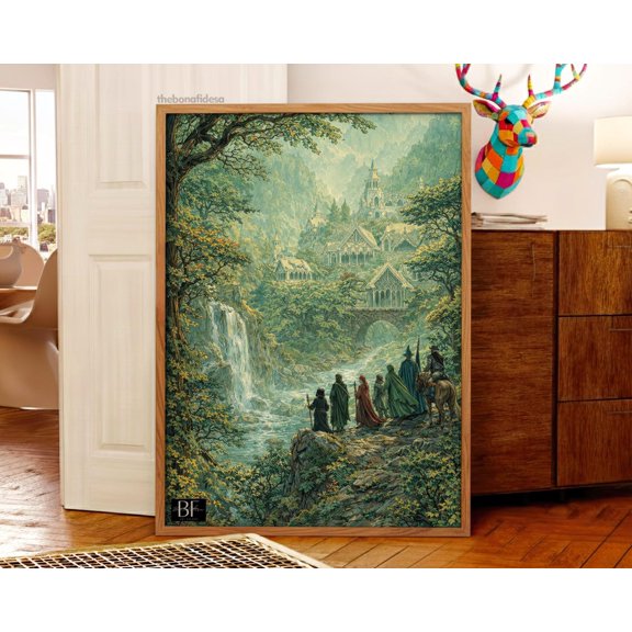 Fantasy Elven Landscape Art Print Power Rings Illustration