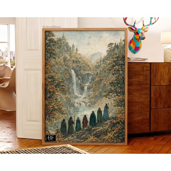 Fantasy Elven Landscape Wall Art Print, Power Rings Inspired Decor
