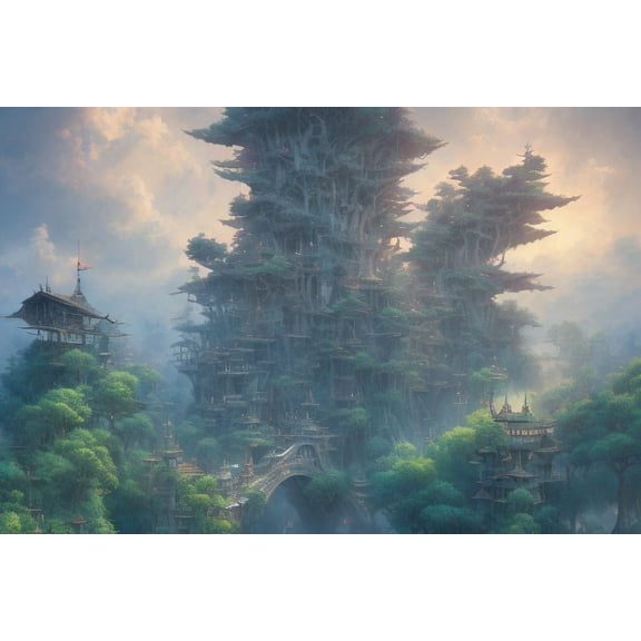 Fantasy Elven Landscape in The Trees Art Print