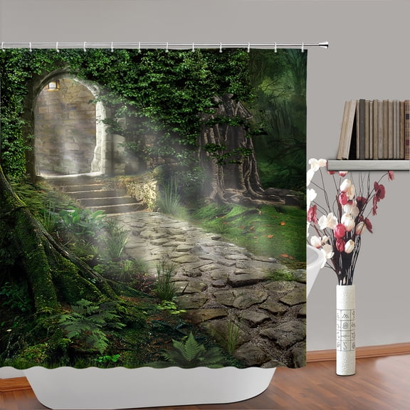 Fantasy Enchanted Forest Shower Curtain Set Mystery Fairy Home Bathroom Decor Mushroom Flo