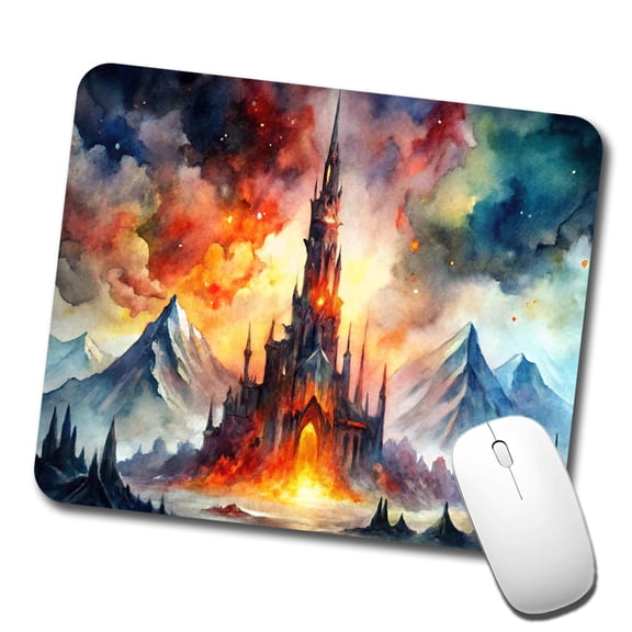 Fantasy Evil Dark Castle Watercolor Mouse Pad Low Profile Gaming Mat