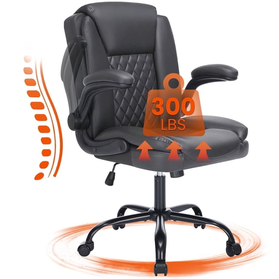 Fantasylab Executive Ergonomic 300LBS PU Leather Home Office Desk Chair, Computer Desk Chair with Adjustable Armrest,GREY