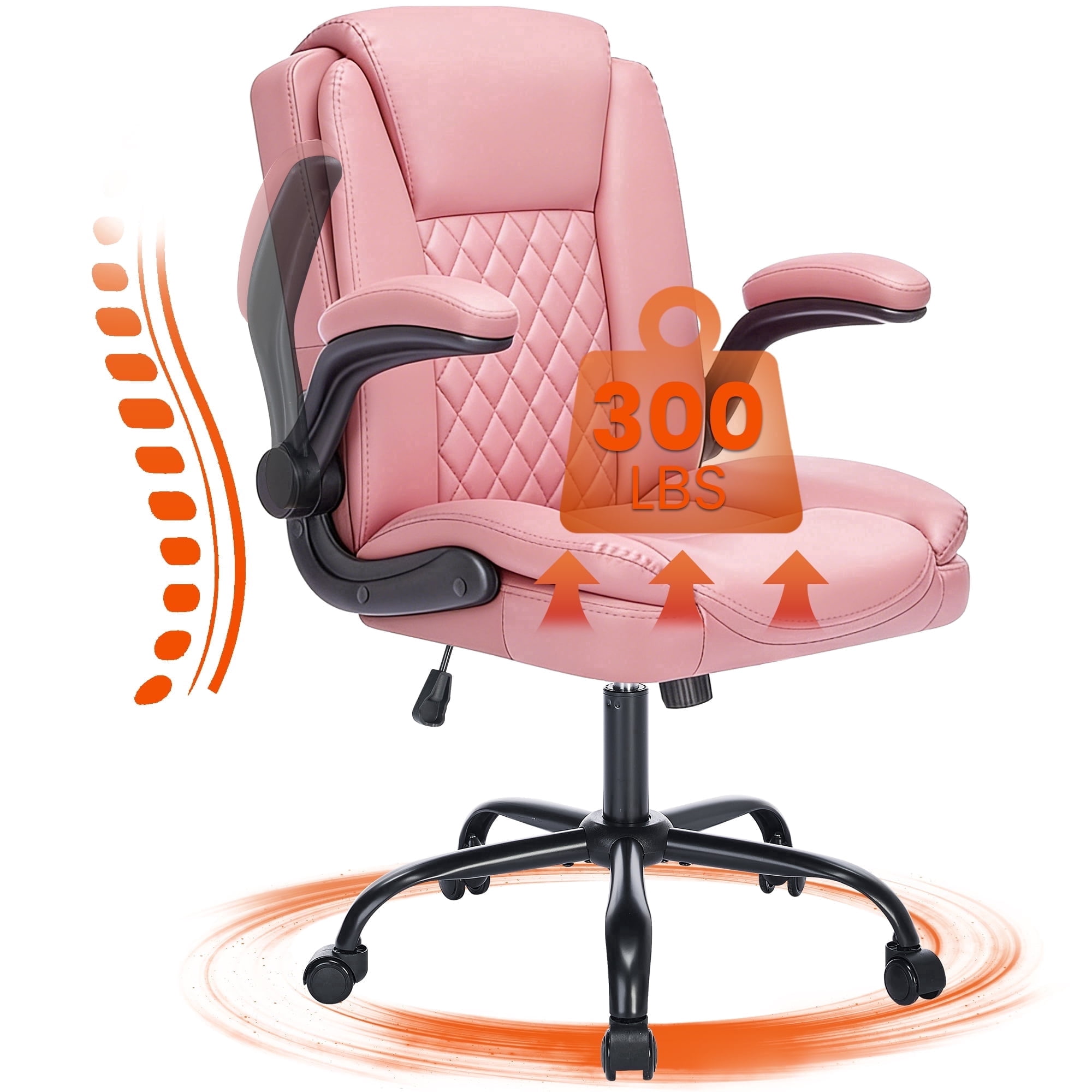 Fantasylab Executive Ergonomic 300LBS PU Leather Home Office Desk Chair, Computer Desk Chair with Adjustable Armrest,PINK