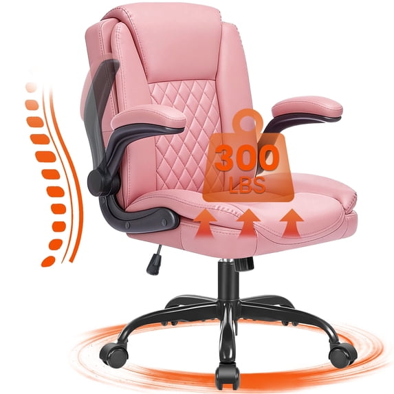 Fantasylab Executive Ergonomic 300LBS PU Leather Home Office Desk Chair, Computer Desk Chair with Adjustable Armrest,PINK