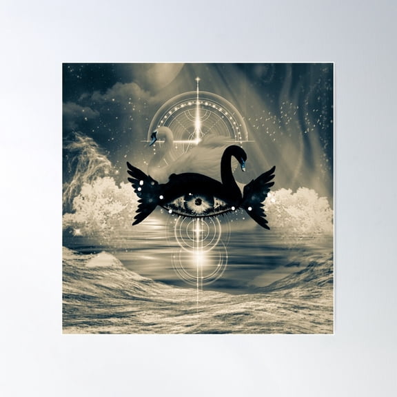 Fantasy Eye With Swan In Black And White Poster Wall Art, Modern Wall Decor For Living Room Bedroom, 30x30 UNFRAMED