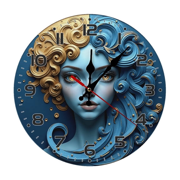 Fantasy Face Wall Clock 10 Inch Silent Non Ticking Round Wooden Clock Decoration for Living Room Kitchen Bedroom Bathroom Office Classroom