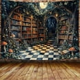 thumbnail image 1 of Fantasy Fairy Forest Tapestry Aesthetic, Witchy Mushroom Moon Vintage Library Nature Tapestry Wall Hanging for Bedroom, Dark Retro Magical Bookshelf Tapestries Poster Dorm Home Decor 60X40Inches, 1 of 5
