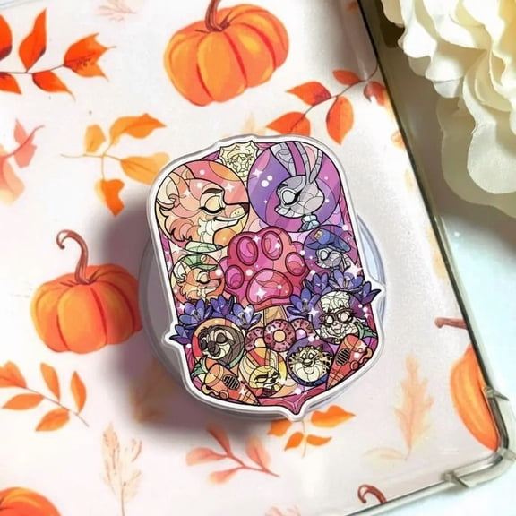 Fantasy Feline & Lagomorph Art Cell Phone Grip - Intricate Animal Portrait Design - Rainbow