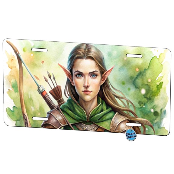Fantasy Female Elven Ranger Watercolor Metal Novelty License Plate