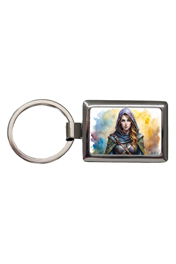Fantasy Female Thief Rogue Watercolor Metal Rectangle Keychain