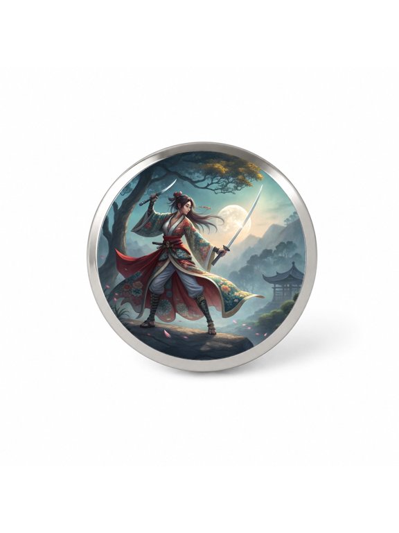 Fantasy Female Warrior Classic Japanese Anime Style Backpack Hat Novelty Lapel Pin
