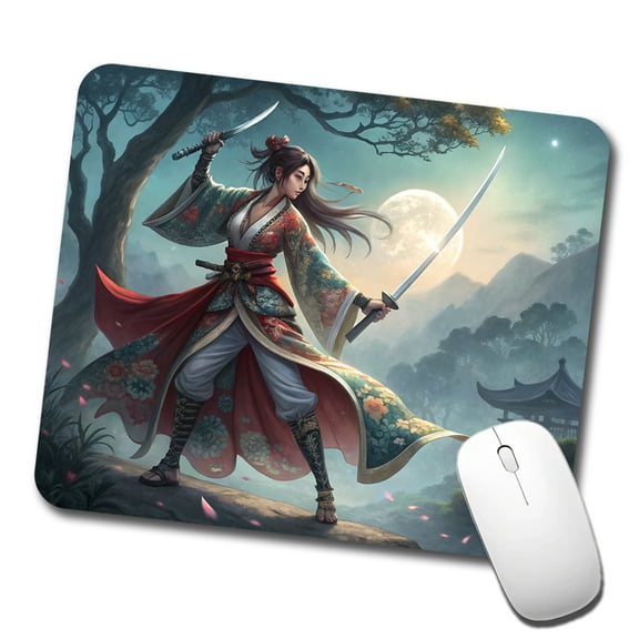 Fantasy Female Warrior Classic Japanese Anime Style Mouse Pad Low Profile Gaming Mat