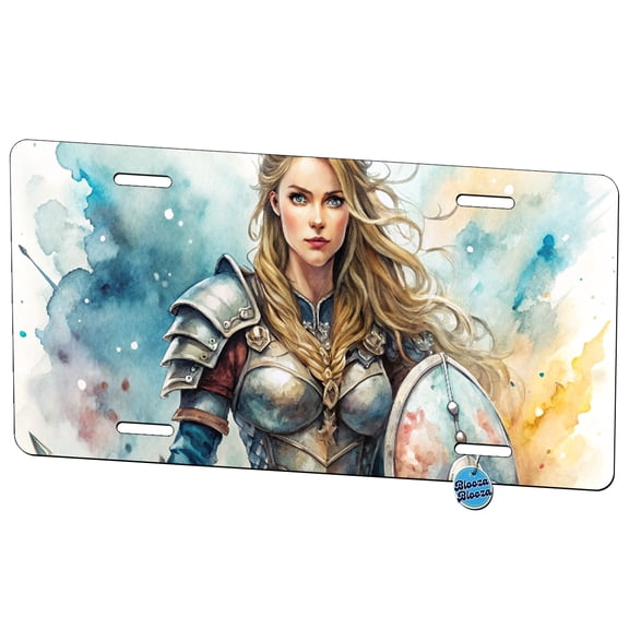 Fantasy Female Warrior Knight Watercolor Metal Novelty License Plate