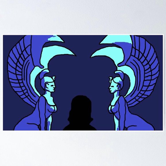 Fantasy Fiction Mirror Oracle Statue Graphic Wall Decor Mystical Cinema Art, Unframed Poster