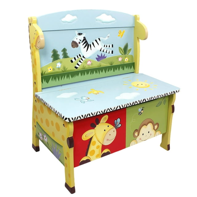Fantasy Fields Sunny Safari Kids Wooden Storage Bench Seat Toy Box W-8267A2