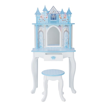 Fantasy Fields Dreamland Castle Kids Vanity Table & Stool, Blue