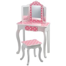 Fantasy Fields Gisele Polka Dot Vanity Set with Tri-Fold Mirror and Chair, Pink/Gold - Walmart.com