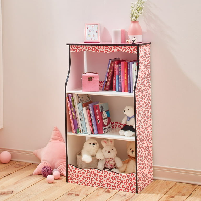 Fantasy Fields Happy Farm Decorative Wooden Finish Storage Bench with 2 Shelves for Ages 3 Child Pink Black
