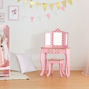 Teamson Kids Fantasy Fields Polka Dot Gisele Vanity Set with LED Mirror and Stool, Pink/Gold