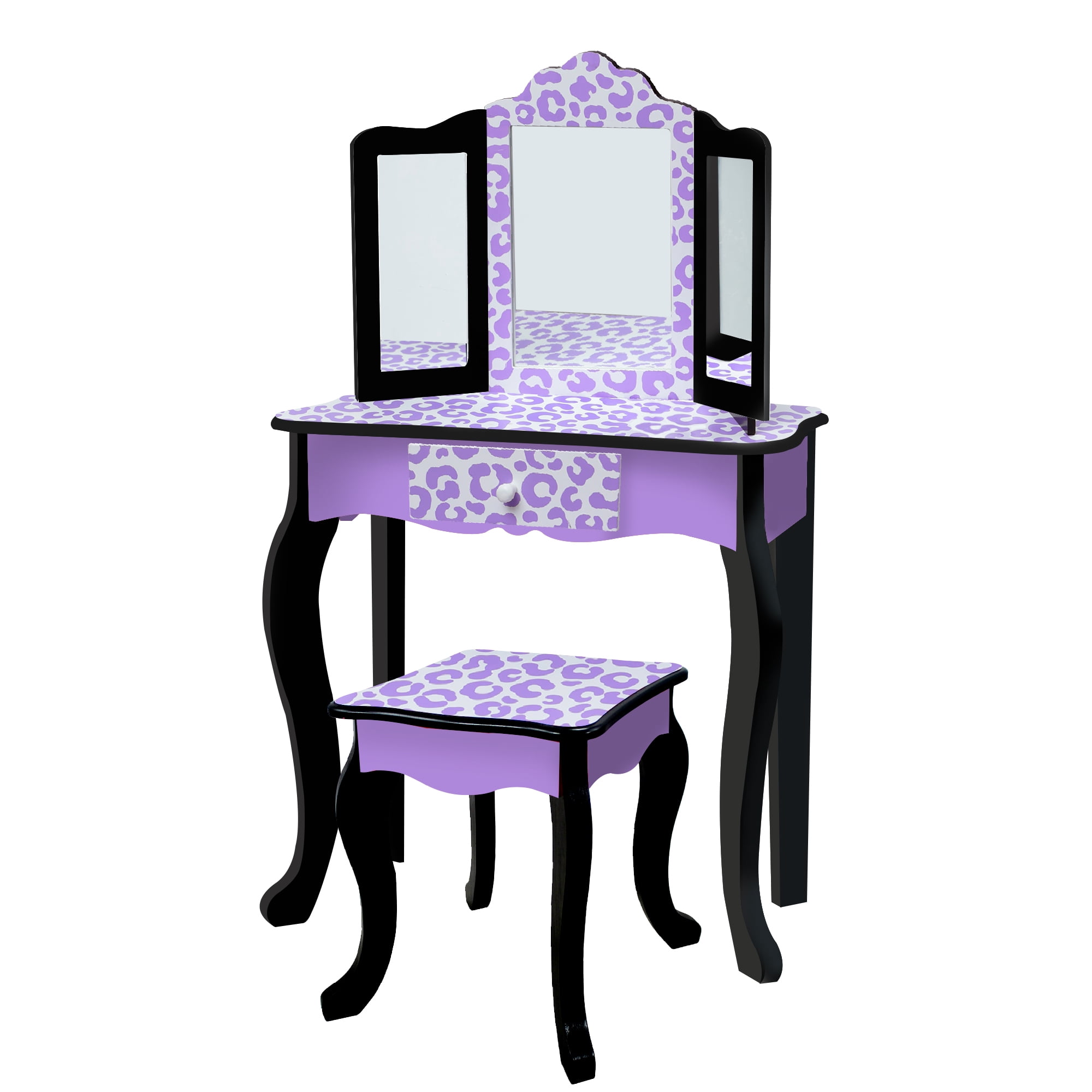 Fantasy Fields Kids Vanity Set Wooden Table Mirror & Stool Purple TD-11670J