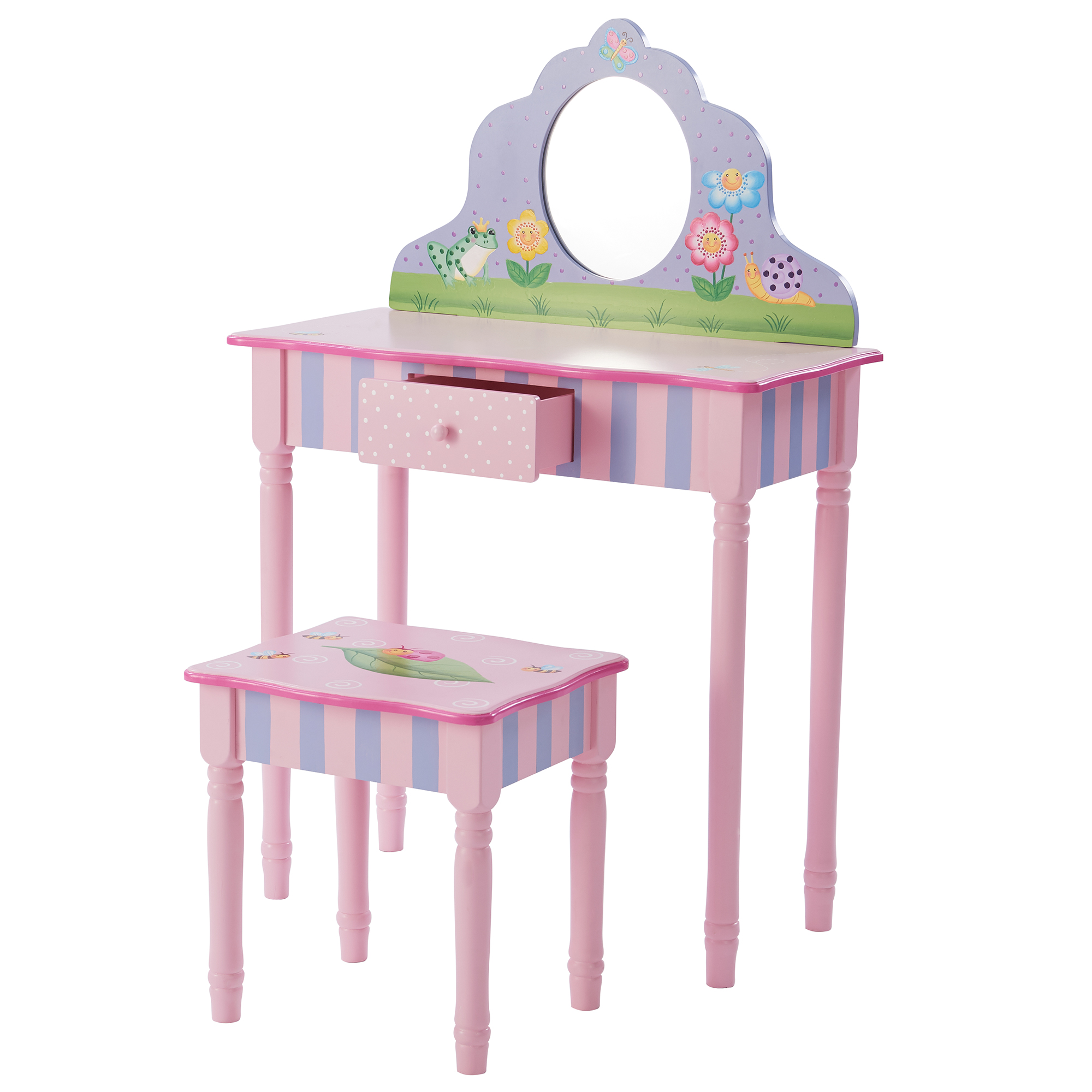 Fantasy Fields by Teamson Kids- Magic Garden Cute Children's Toddler Wooden Vanity Table Set/ Makeup Desk with Stool, Pink/Purple - image 1 of 10