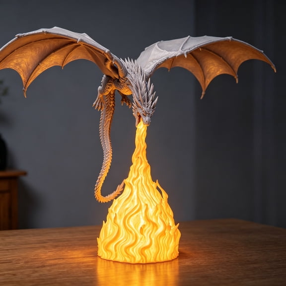 Fantasy Fire-Breathing Dragon Desk Lamp Resin Dragon-Shaped Decorative Night Light LED Warm Flame Base Decoration Suitable for Home Desks and Bedrooms