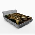 thumbnail image 1 of Fantasy Fitted Sheet, Fairytale House in Tree Trunk in Forest with Lanterns Folk Stories Themed Design, Soft Decorative Fabric Bedding, Queen Size, Umber Brown, by Ambesonne, 1 of 2