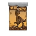 thumbnail image 1 of Fantasy Fitted Sheet & Pillow Sham Set, Giant Dinosaur on Cliffs Cave Wild Fossil Jurassic Animal Illustration, Decorative Printed 6 Piece Bedding Decor Set, Full, Apricot Redwood, by Ambesonne, 1 of 3