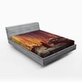 thumbnail image 1 of Fantasy Fitted Sheet, Surreal Lost Black Cat Deep Dark in Forest with Mystic Picture Artwork Print, Soft Decorative Fabric Bedding, Queen Size, Orange Brown, by Ambesonne, 1 of 2